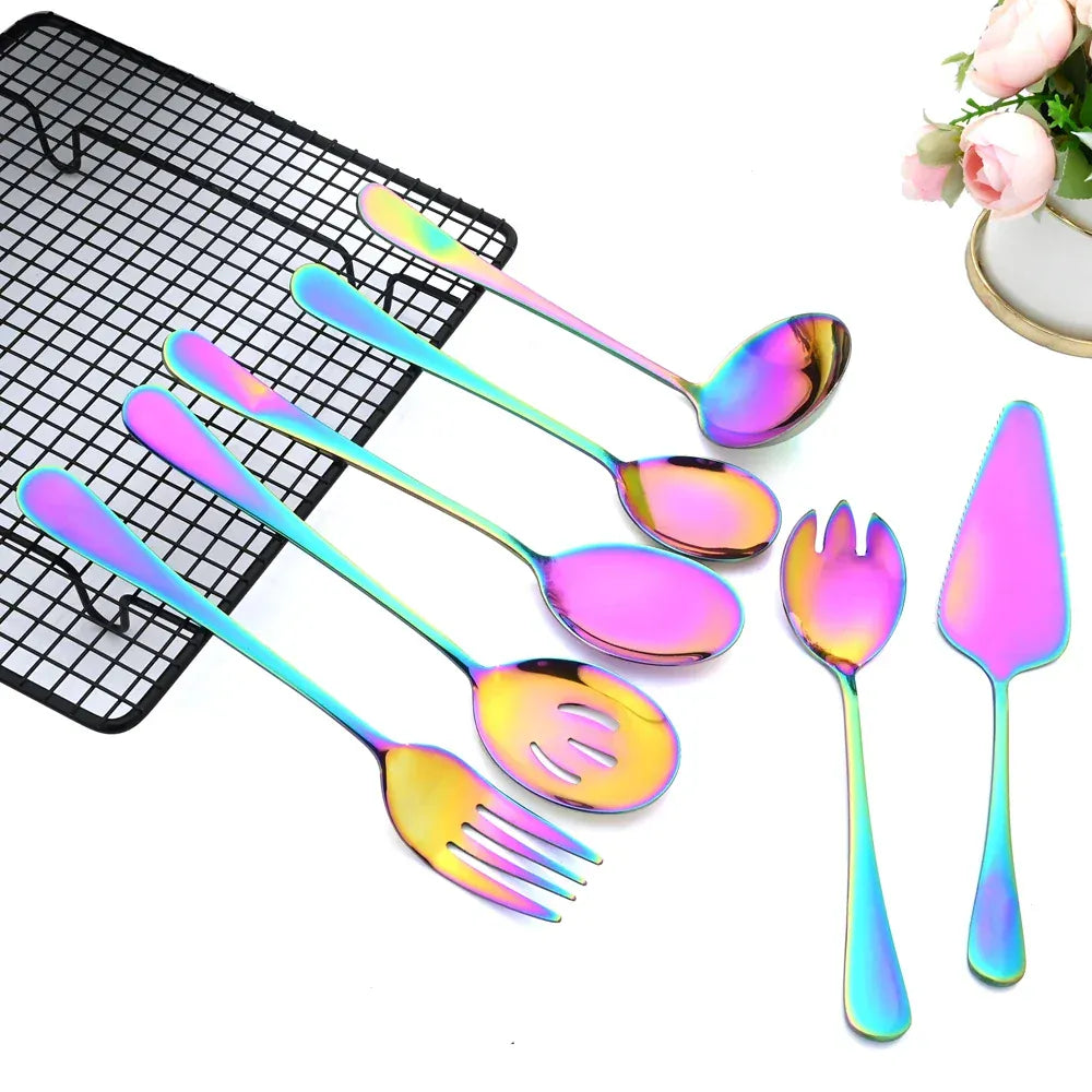 7Pcs Stainless Steel Gold Dinnerware Set