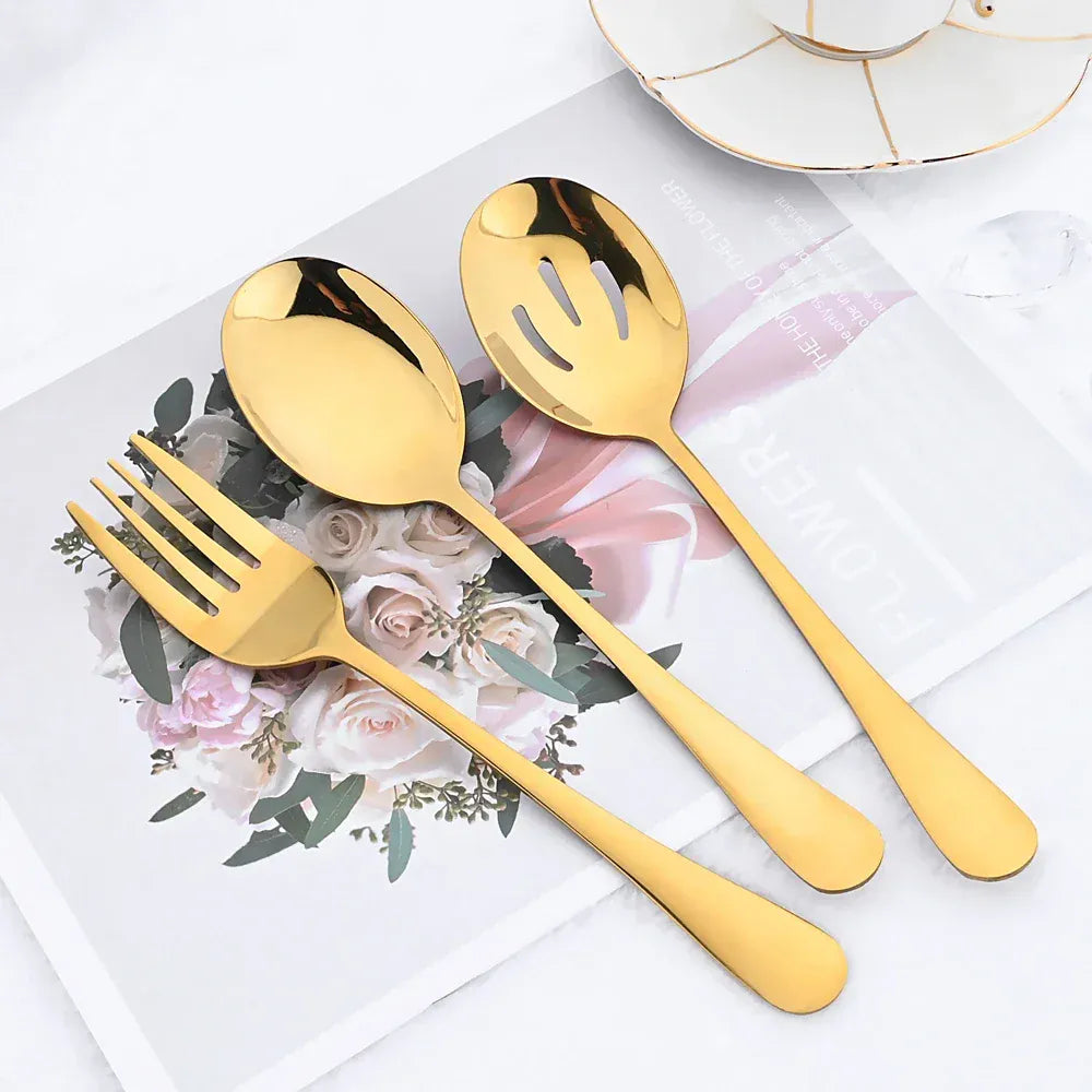 7Pcs Stainless Steel Gold Dinnerware Set