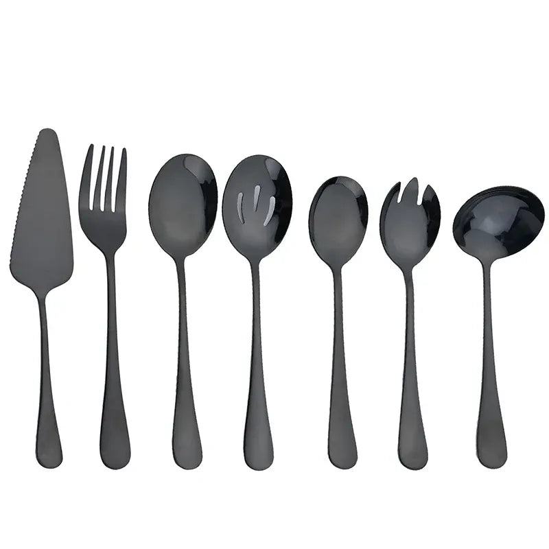 7Pcs Stainless Steel Gold Dinnerware Set 14:10#Black 7Pcs