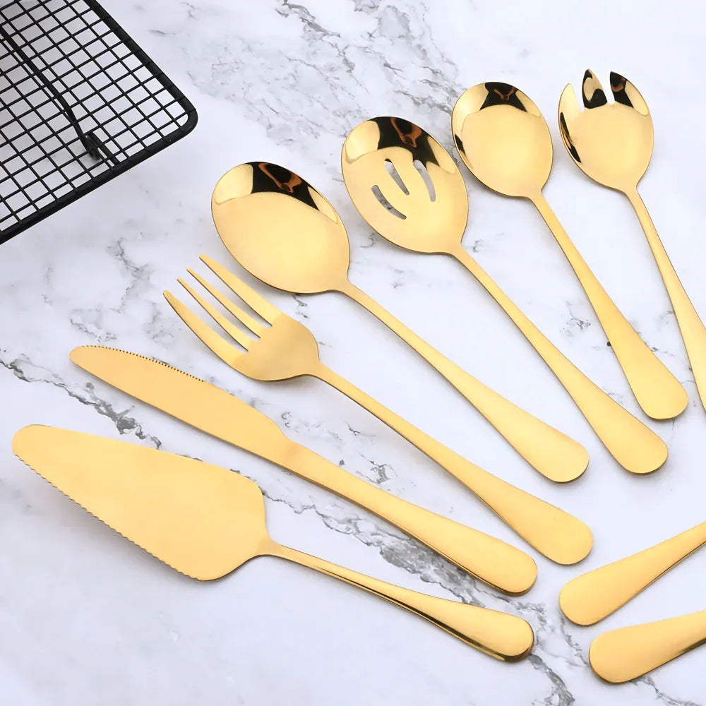 7Pcs Stainless Steel Gold Dinnerware Set 14:175#Gold 7Pcs