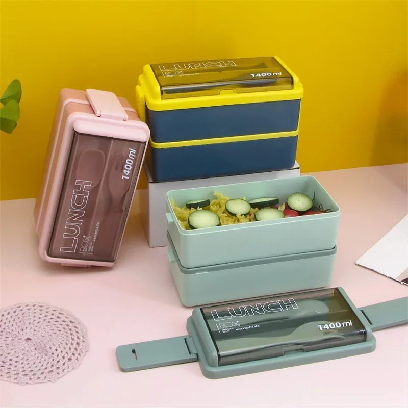 Double Layered Lunch Box With Cutlery Set