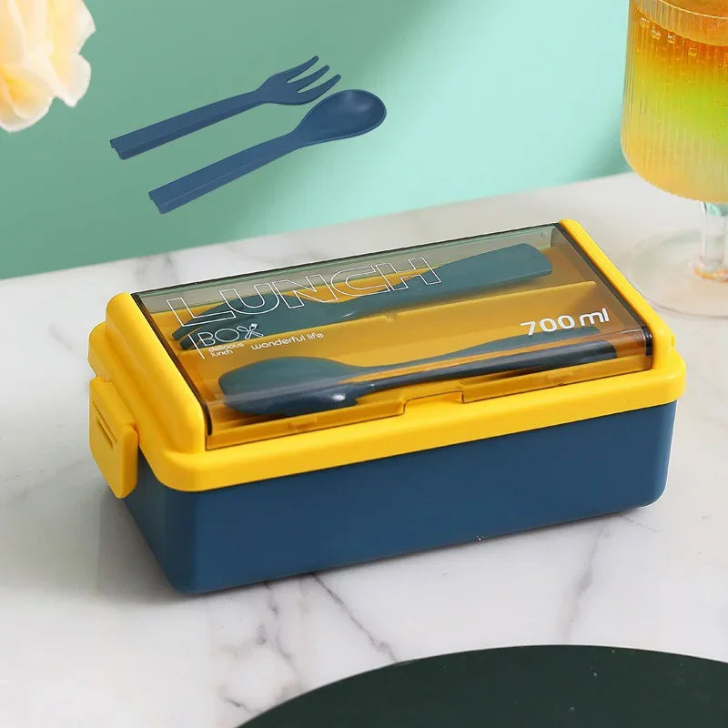 Double Layered Lunch Box With Cutlery Set