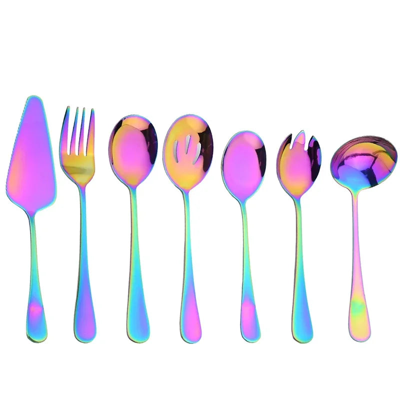 7Pcs Stainless Steel Gold Dinnerware Set