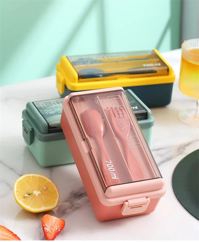 Double Layered Lunch Box With Cutlery Set