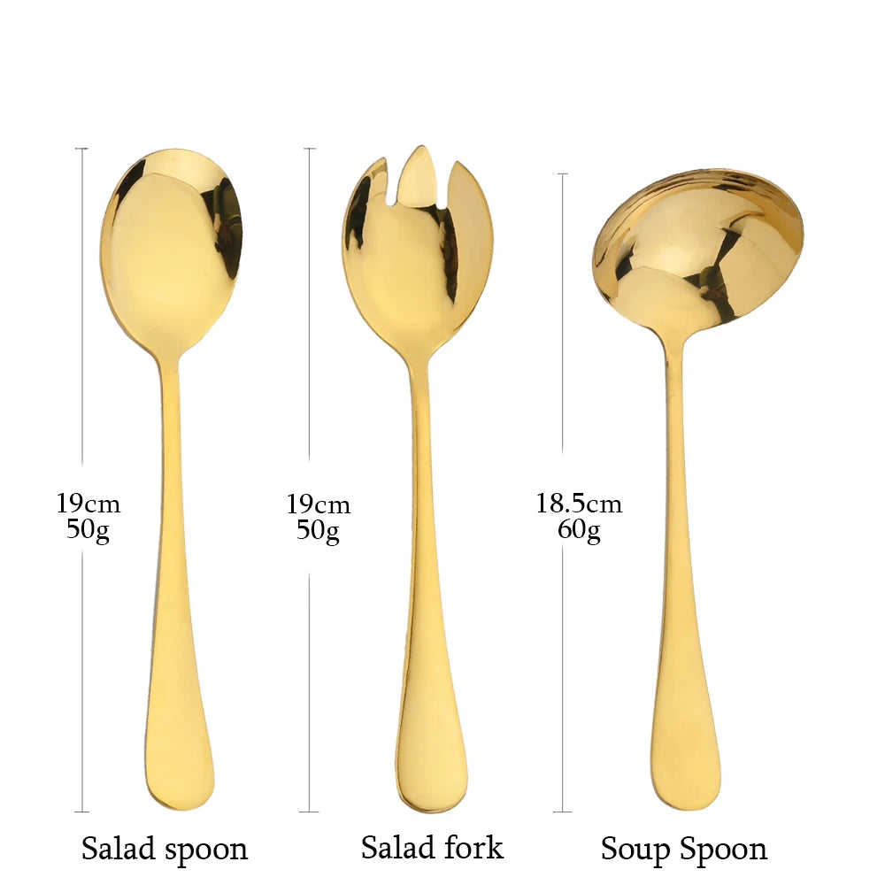 7Pcs Stainless Steel Gold Dinnerware Set