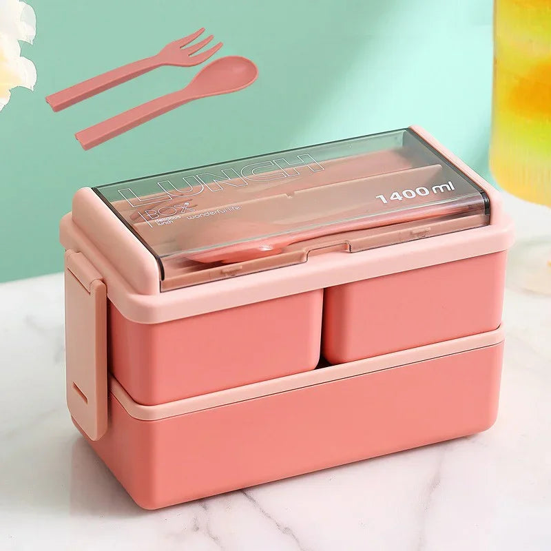 Double Layered Lunch Box With Cutlery Set