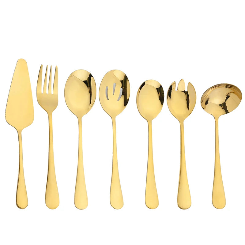 7Pcs Stainless Steel Gold Dinnerware Set