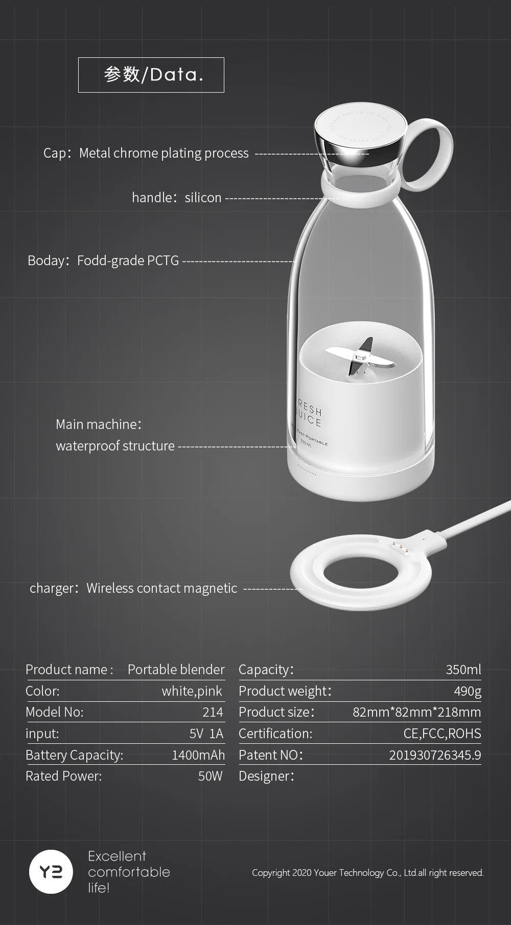 Electric Portable Rechargeable Wireless Juicer