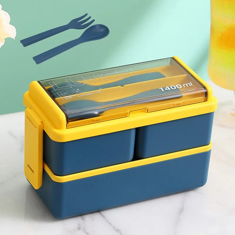 Double Layered Lunch Box With Cutlery Set