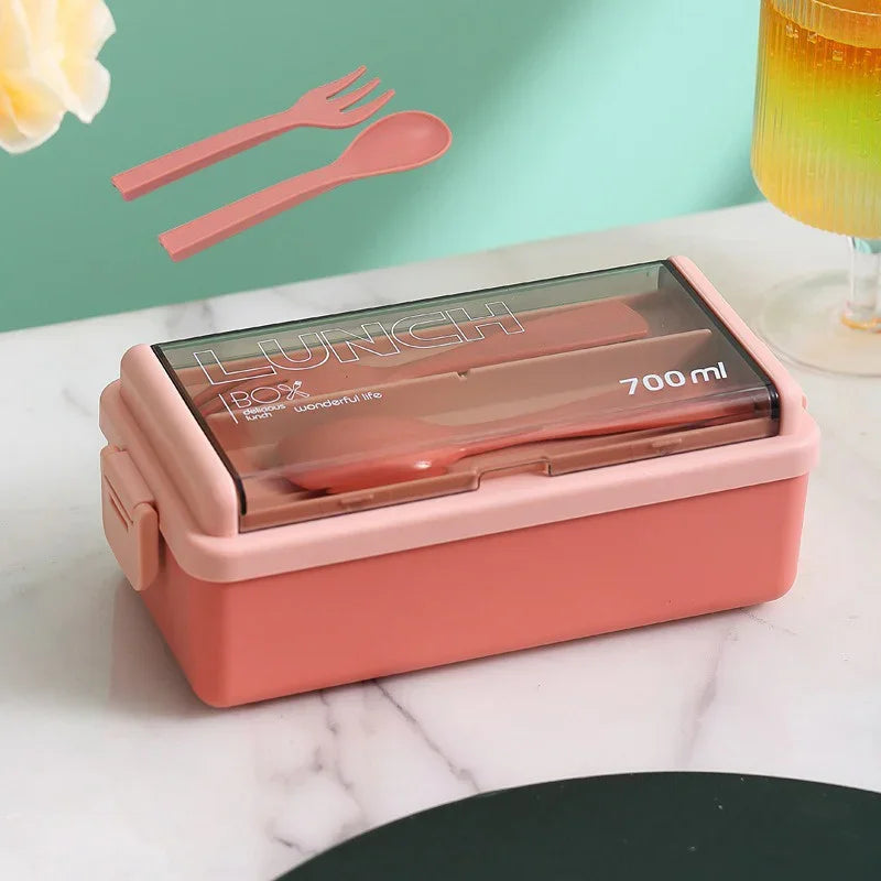 Double Layered Lunch Box With Cutlery Set