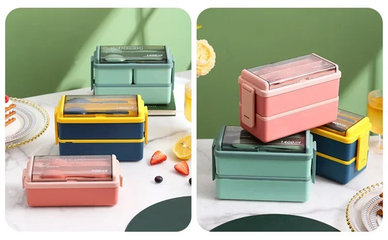 Double Layered Lunch Box With Cutlery Set