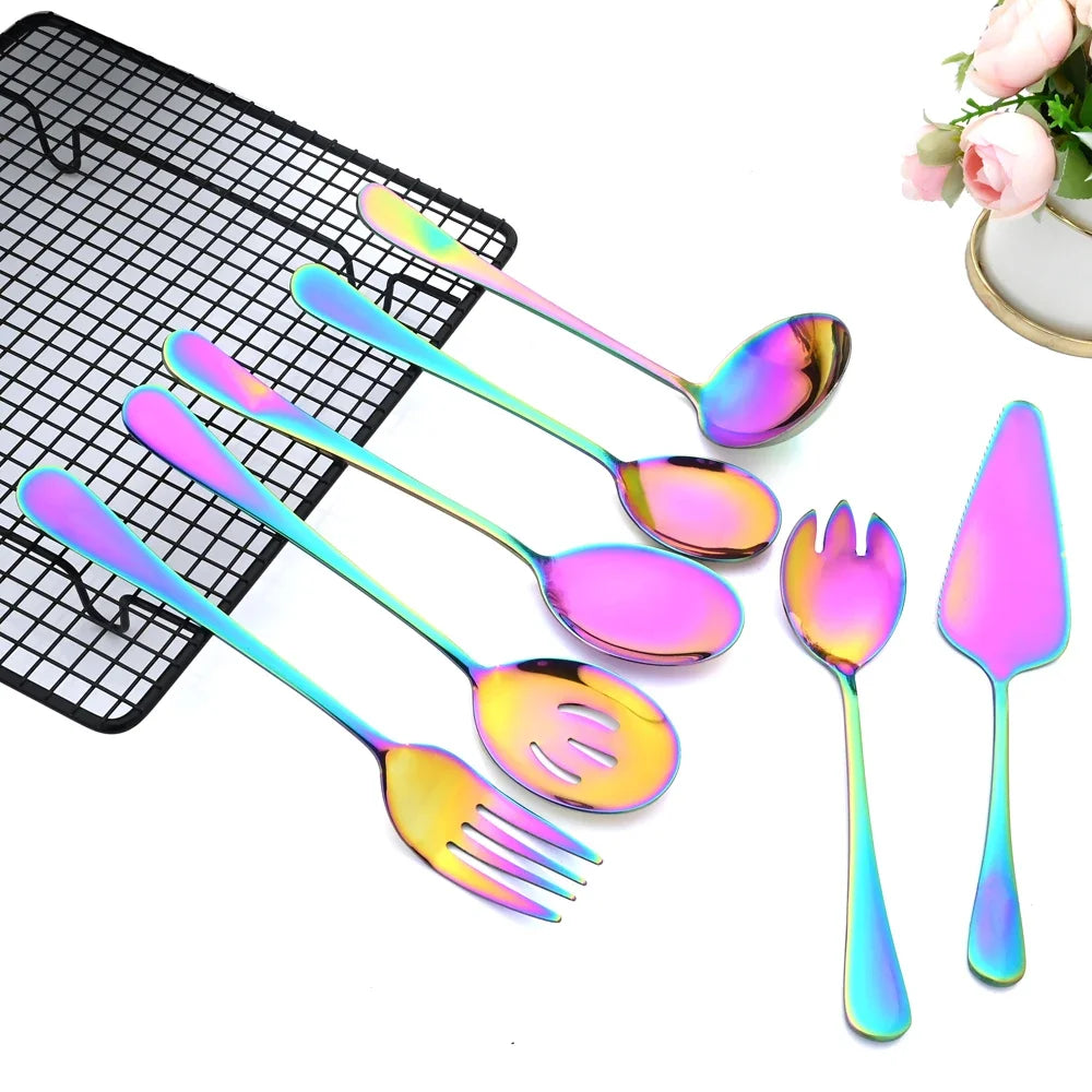 7Pcs Stainless Steel Gold Dinnerware Set