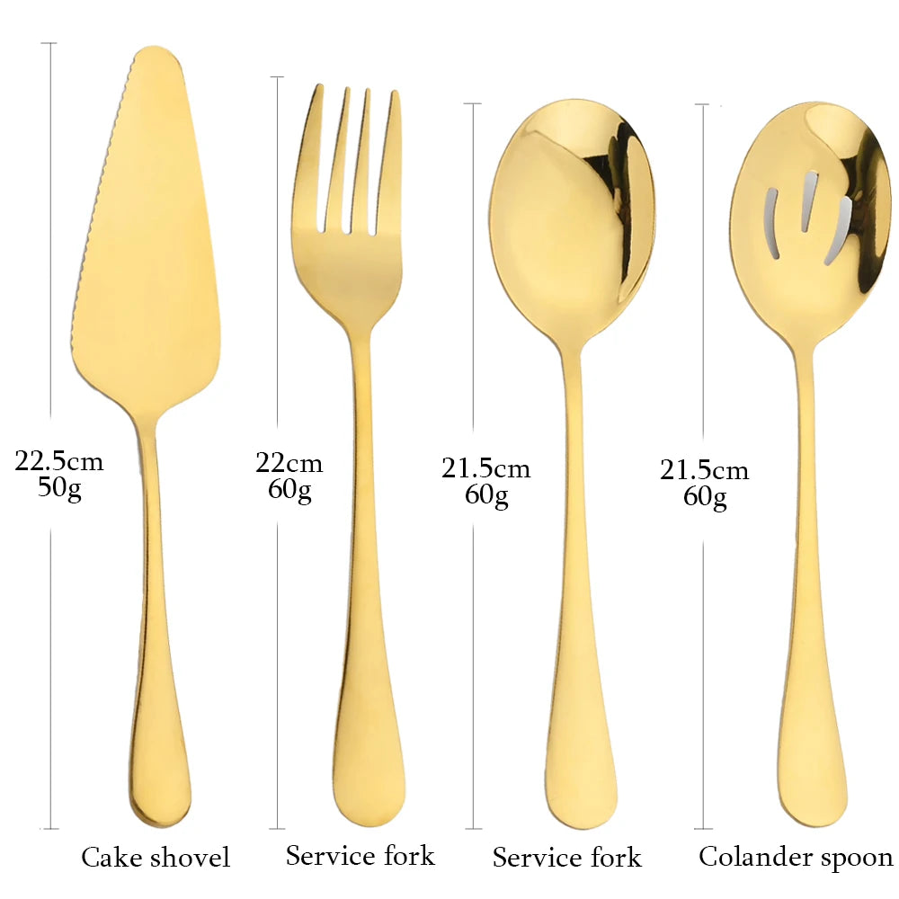 7Pcs Stainless Steel Gold Dinnerware Set