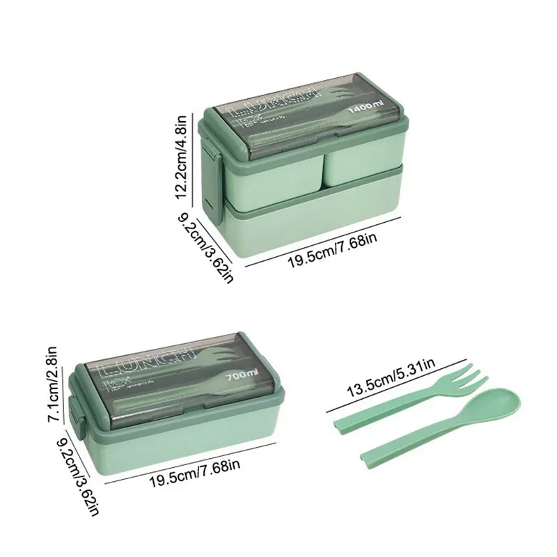 Double Layered Lunch Box With Cutlery Set