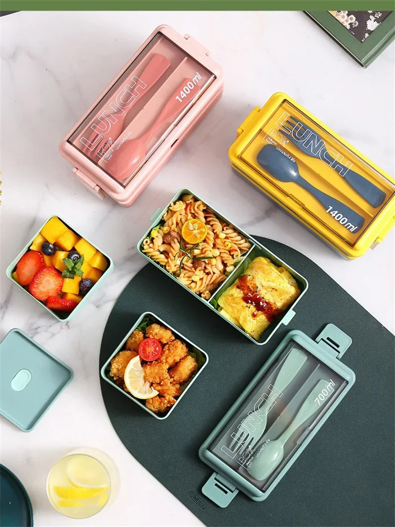 Double Layered Lunch Box With Cutlery Set