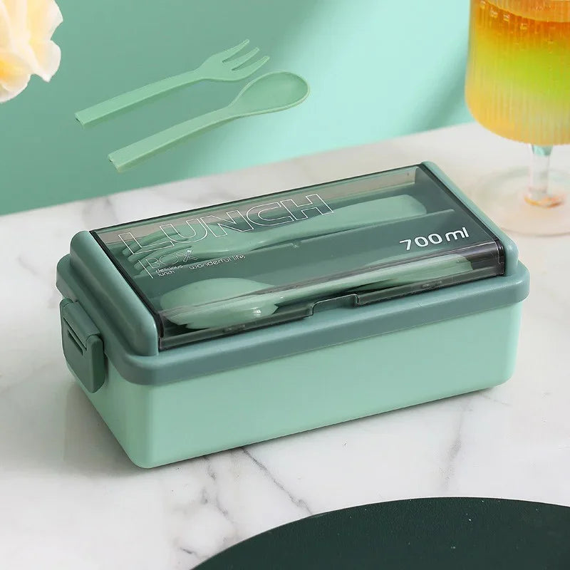 Double Layered Lunch Box With Cutlery Set