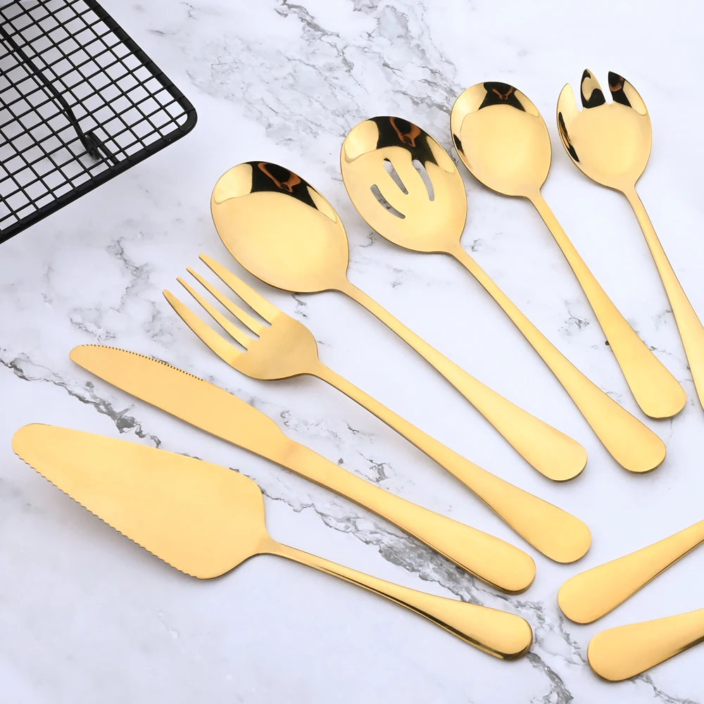 7Pcs Stainless Steel Gold Dinnerware Set