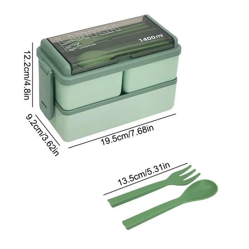 Double Layered Lunch Box With Cutlery Set