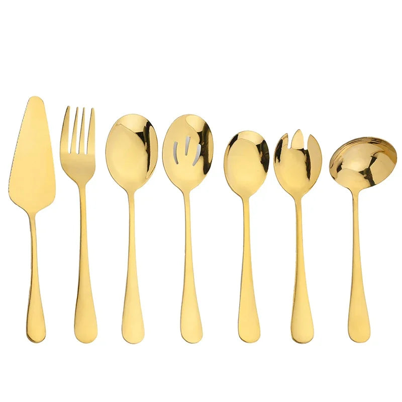7Pcs Stainless Steel Gold Dinnerware Set