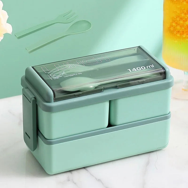 Double Layered Lunch Box With Cutlery Set