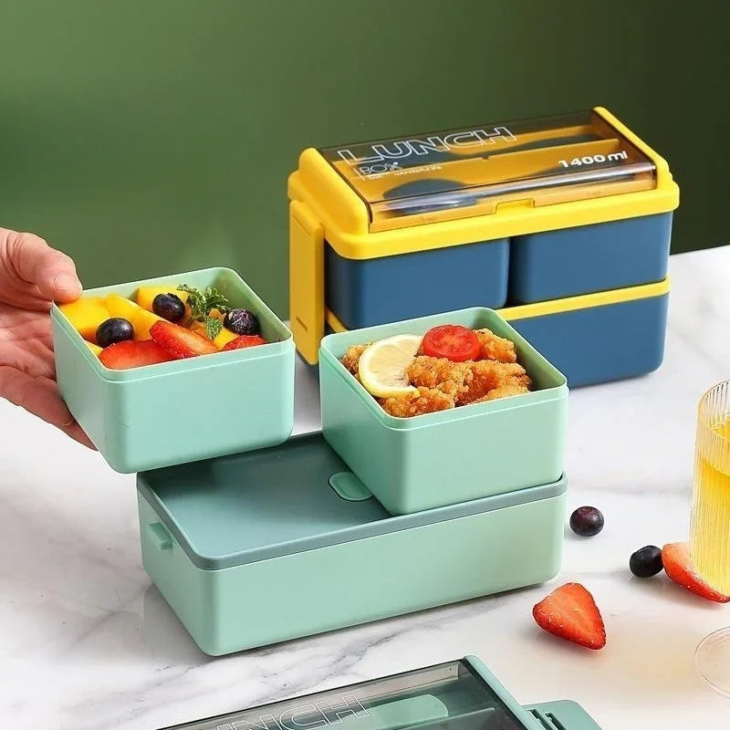 Double Layered Lunch Box With Cutlery Set