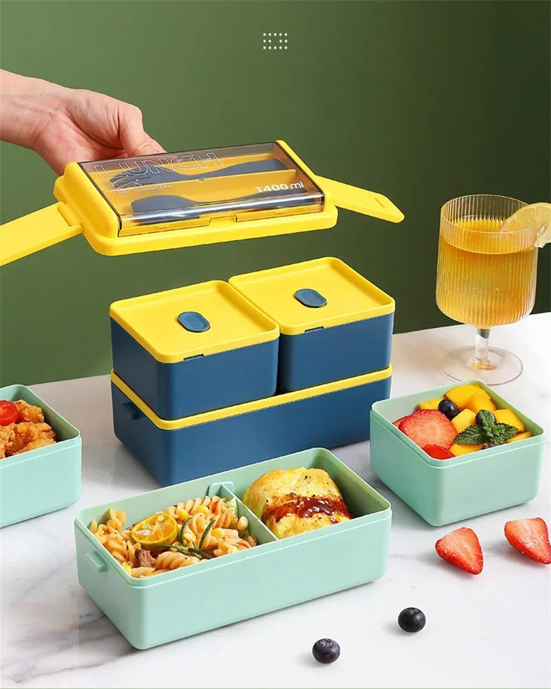 Double Layered Lunch Box With Cutlery Set