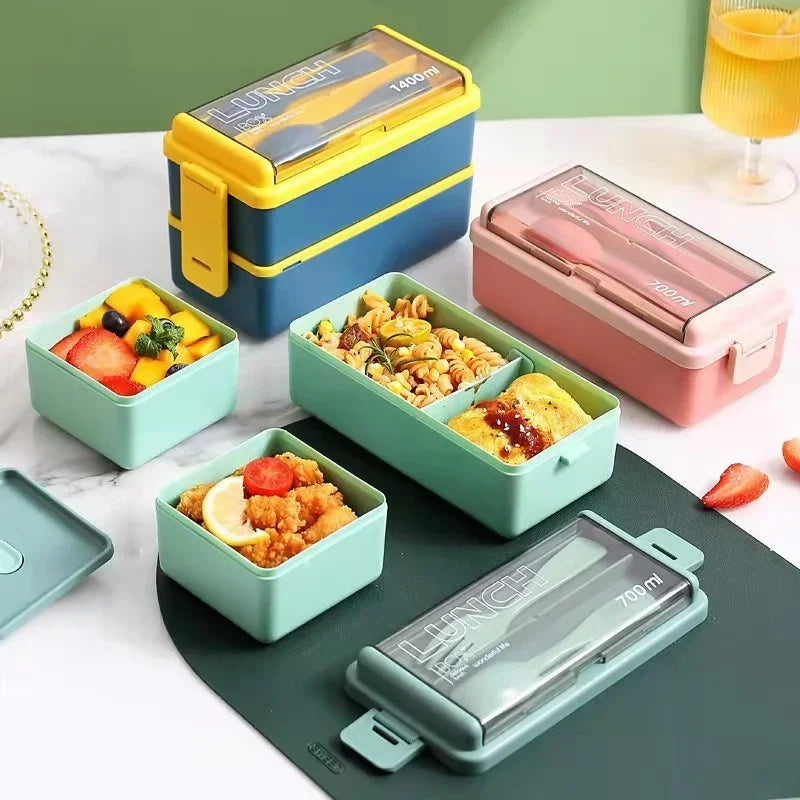 Double Layered Lunch Box With Cutlery Set