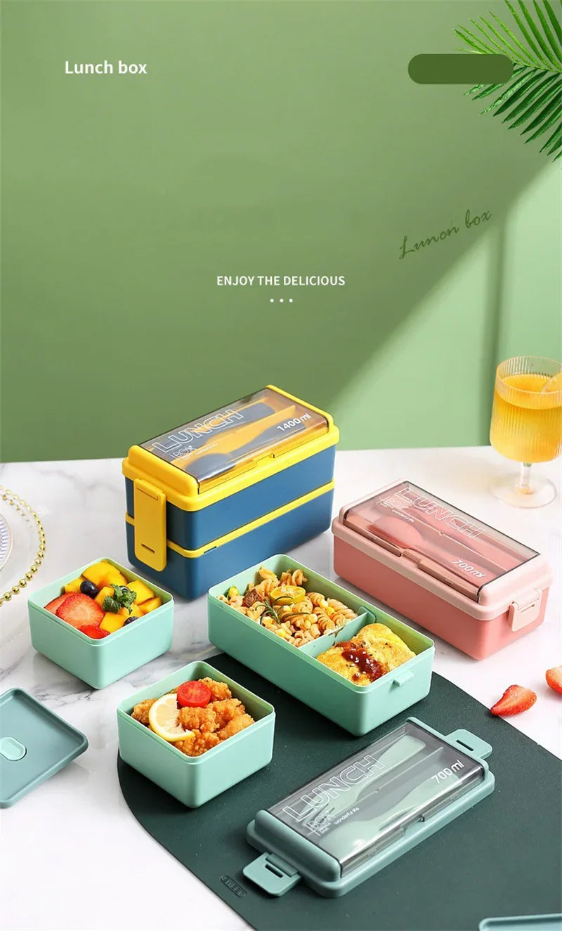 Double Layered Lunch Box With Cutlery Set