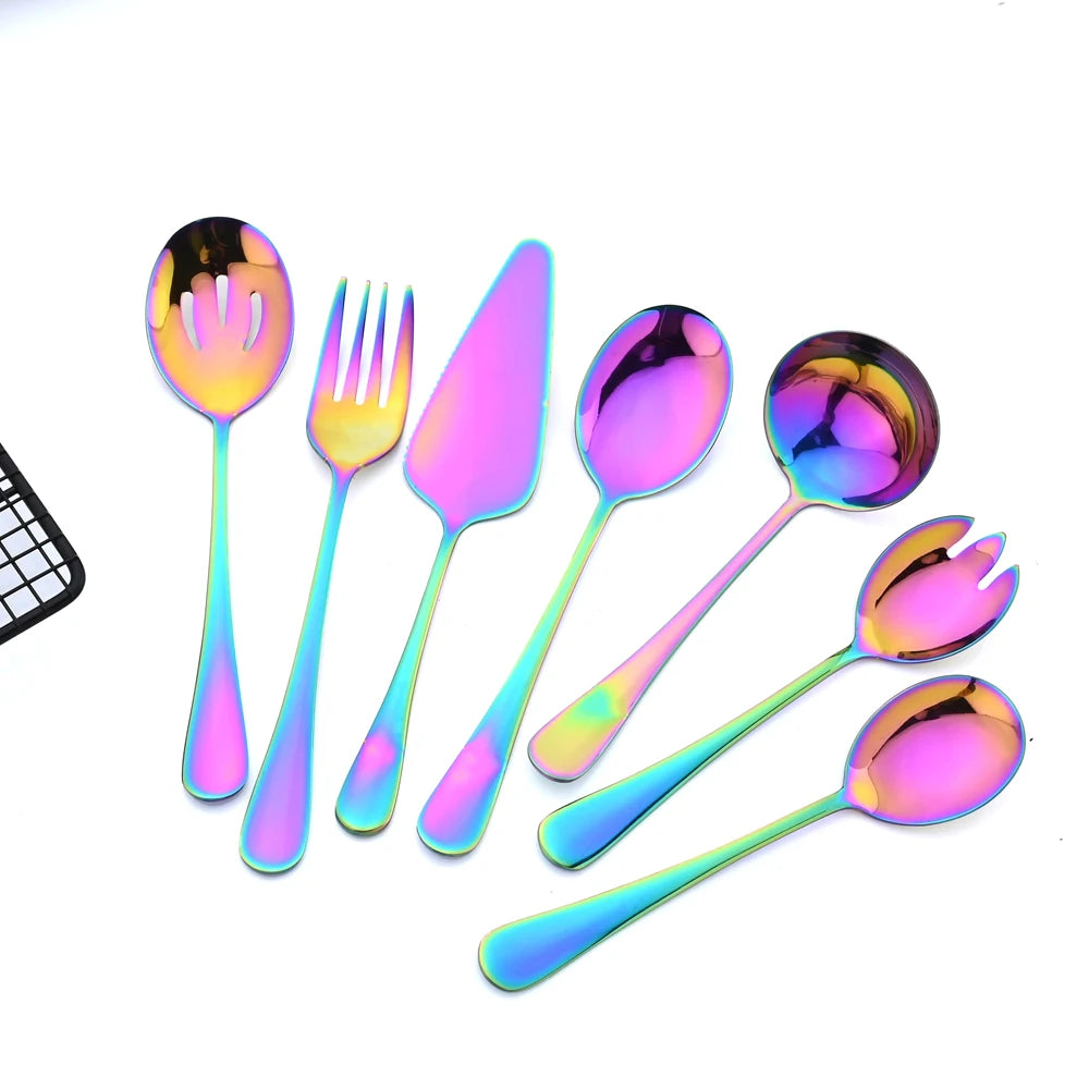 7Pcs Stainless Steel Gold Dinnerware Set