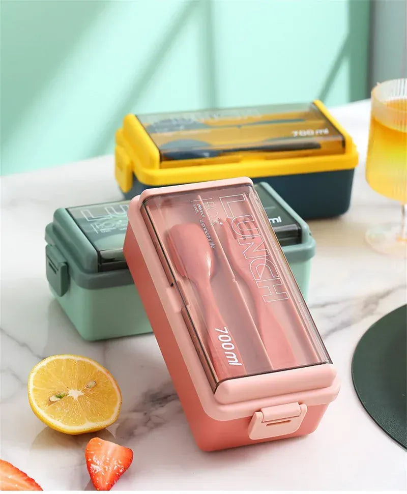 Double Layered Lunch Box With Cutlery Set