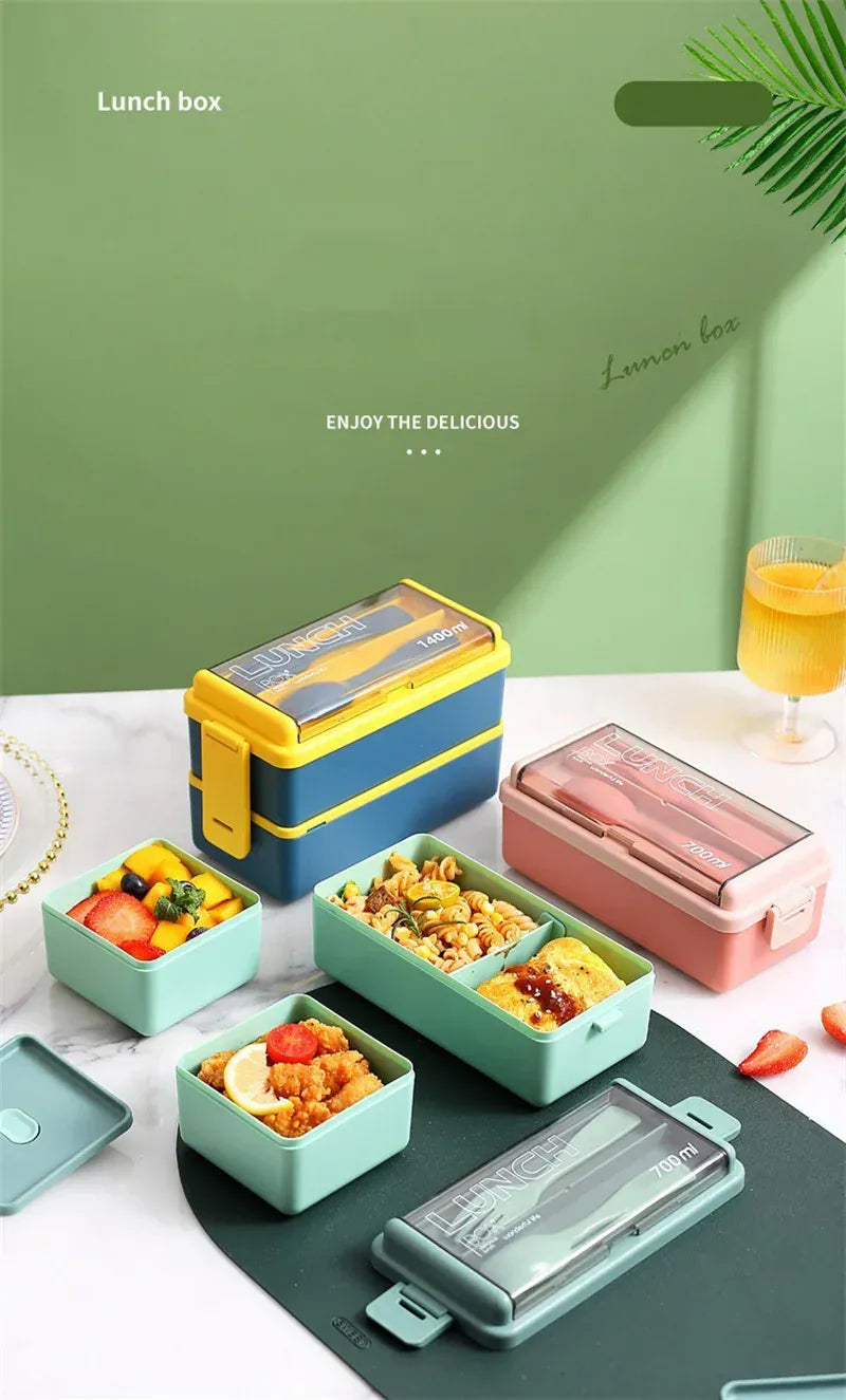 Double Layered Lunch Box With Cutlery Set