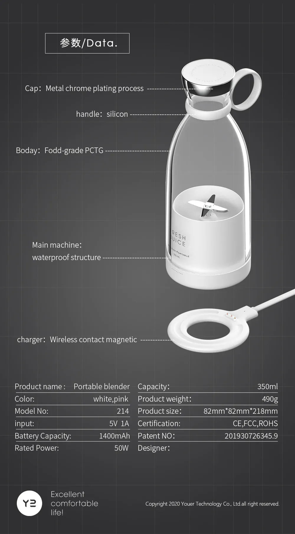 Electric Portable Rechargeable Wireless Juicer