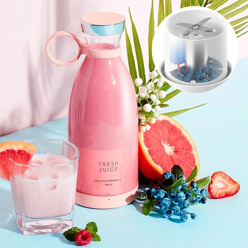 Electric Portable Rechargeable Wireless Juicer 14:10#350ml pink;200007763:201336100
